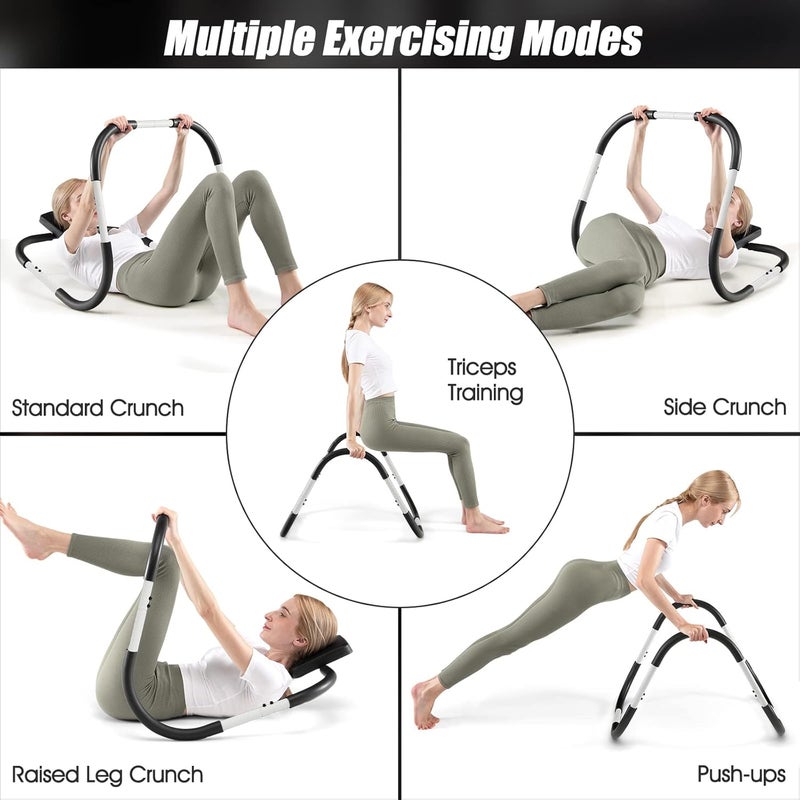 GYMAX Ab Cruncher, Abdominal Trainer Sit up Assistant Roller with Padded Headrest, Fitness Exercise Training Machine for Core Muscle, Home Gym Portable Ab Mat Trainer (White) - Image 4